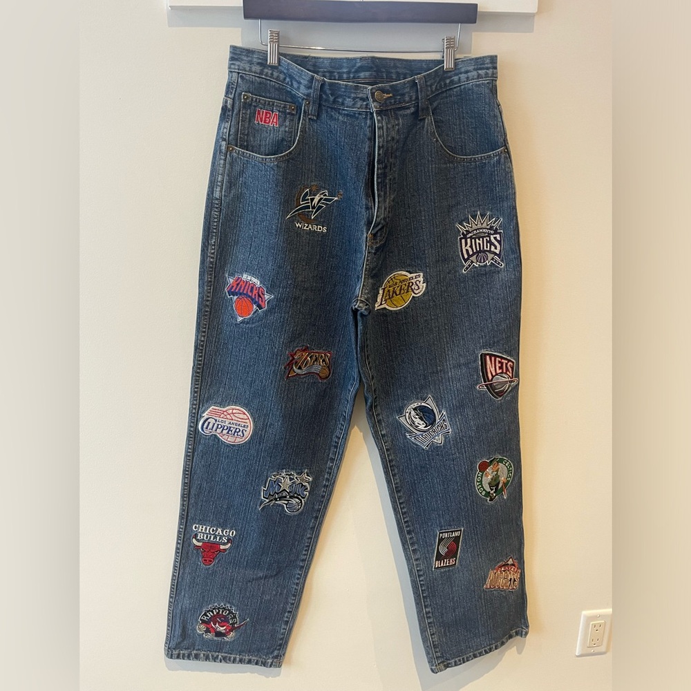 Unk NBA Patch Embellished Blue Jeans